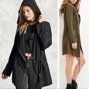 Forever 21 Woven Hooded Longline Jacket Small